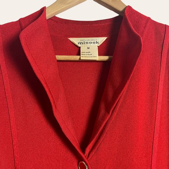 Exclusively Misook Solid Red Knit Button Front Sweater Jacket Size Medium - Picture 3 of 9